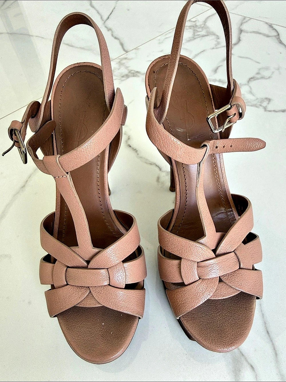 Yves Saint Laurent Tribute T-Strap Platform Sandals Pink US 7.5
